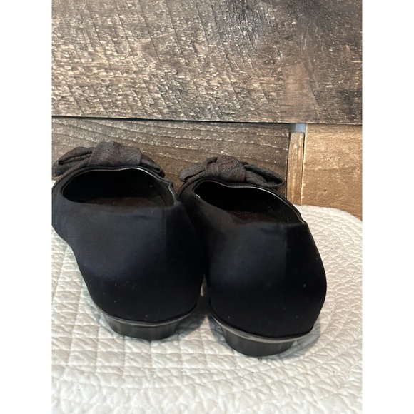 Salvatore Ferragamo Women's Black Silk Ballet Flats with Brown Satin Bow 8 - Picture 7 of 11